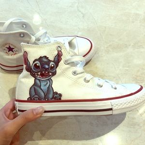 Girls white converse with Stitch
